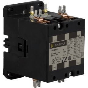 Schneider Electric Definite Purpose Contactor; 75A; 208 - 240VAC Coil Voltage; 2-Pole; 2 NO; Open Type; Panel Mount